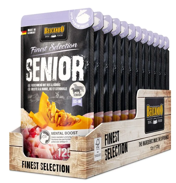 Belcando - Hundefutter - Finest Selection - SENIOR FLEISCHMENÜ mit REIS und KÜRBIS - 12 x 125 g
