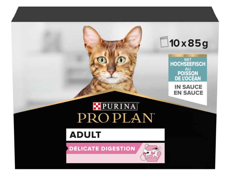 Purina - Pro Plan ADULT DELICATE DIGESTION - mit HOCHSEEFISCH  in Sauce - Nassfutter KATZE - Frischebeutel