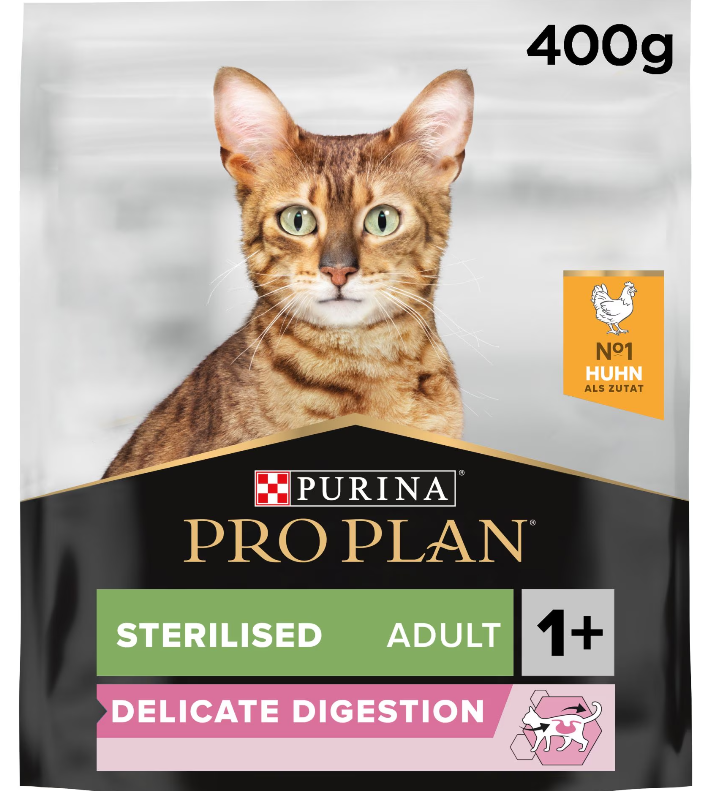 Purina - Pro Plan STERILISED ADULT DELICATE DIGESTION - reich an HUHN - Trockenfutter KATZE - Beutel - 400 g