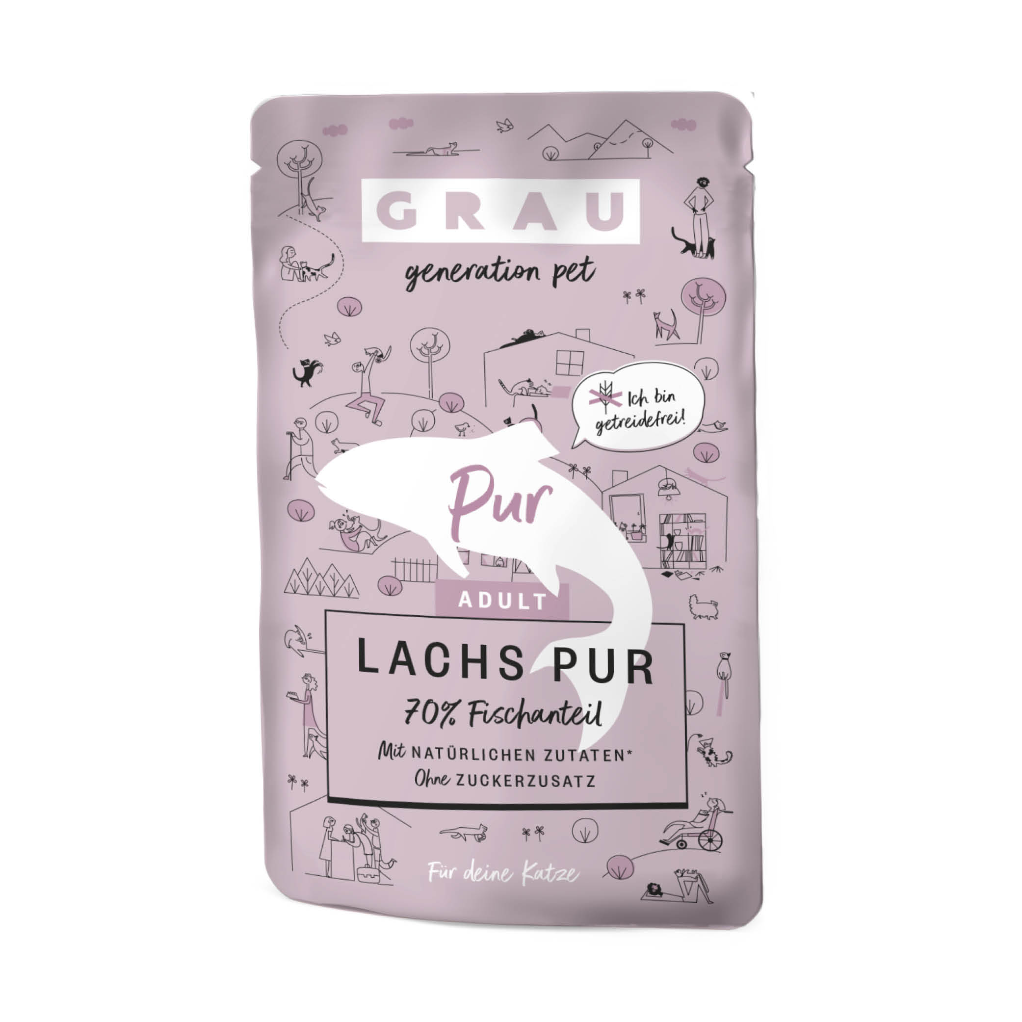 Grau Nassfutter - KATZE -  POUCH - BEUTEL - LACHS PUR 16 x 125 g