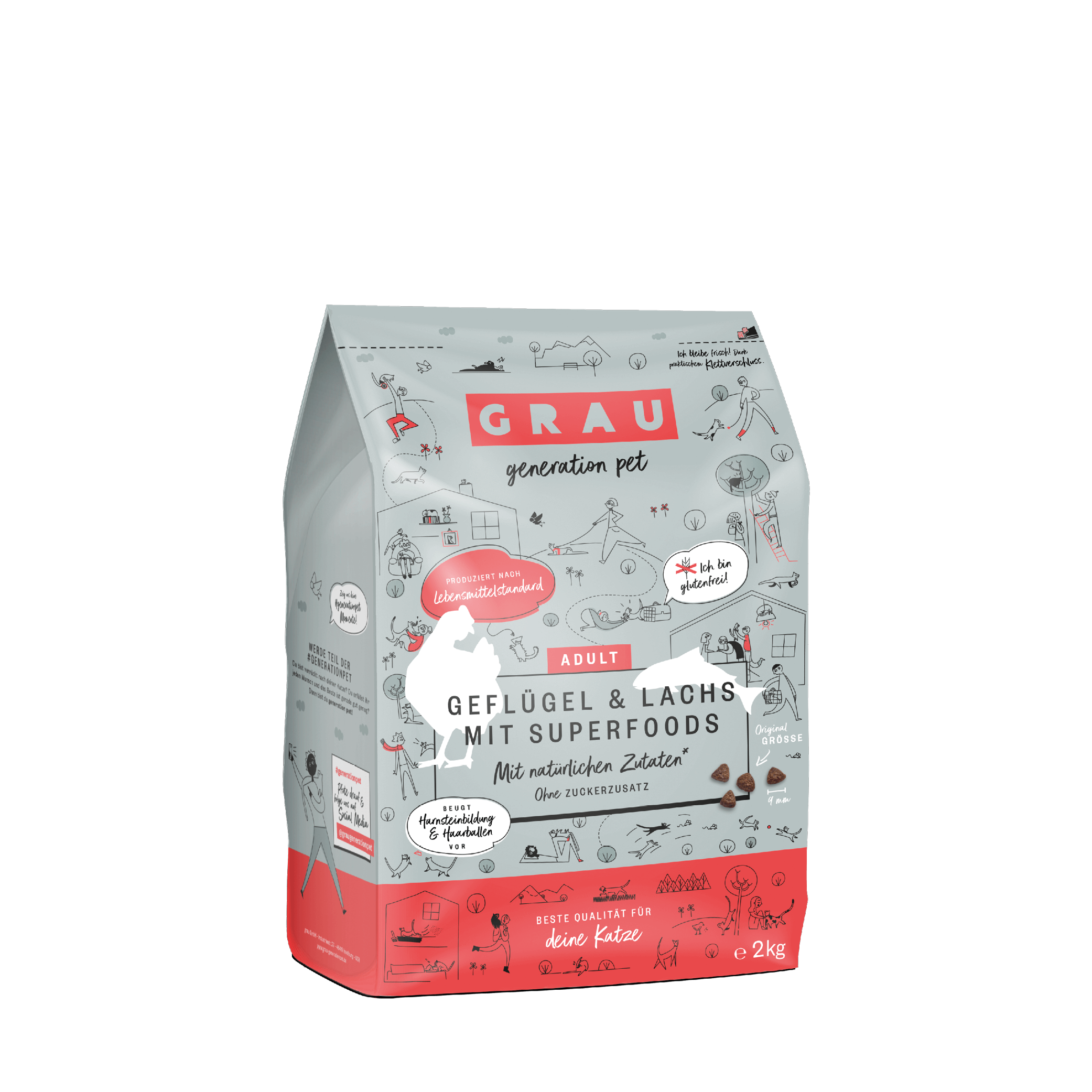 Grau Trockenfutter - KATZE - GEFLÜGEL & LACHS mit SUPERFOODS 2 kg