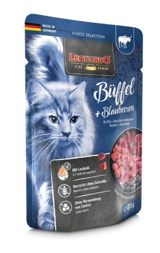 Leonardo - Katzenfutter - Finest Selection - BÜFFEL & BLAUBEERE - 16 x 85 g