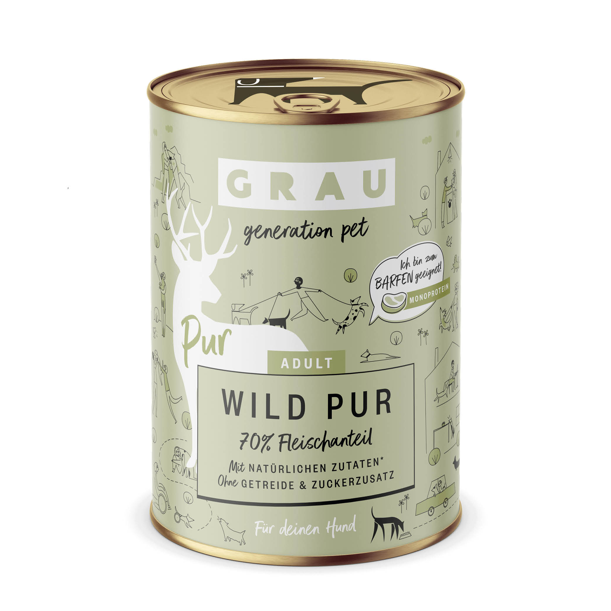 Grau Nassfutter - HUND - WILD PUR mit LEINÖL 6 x 400 g