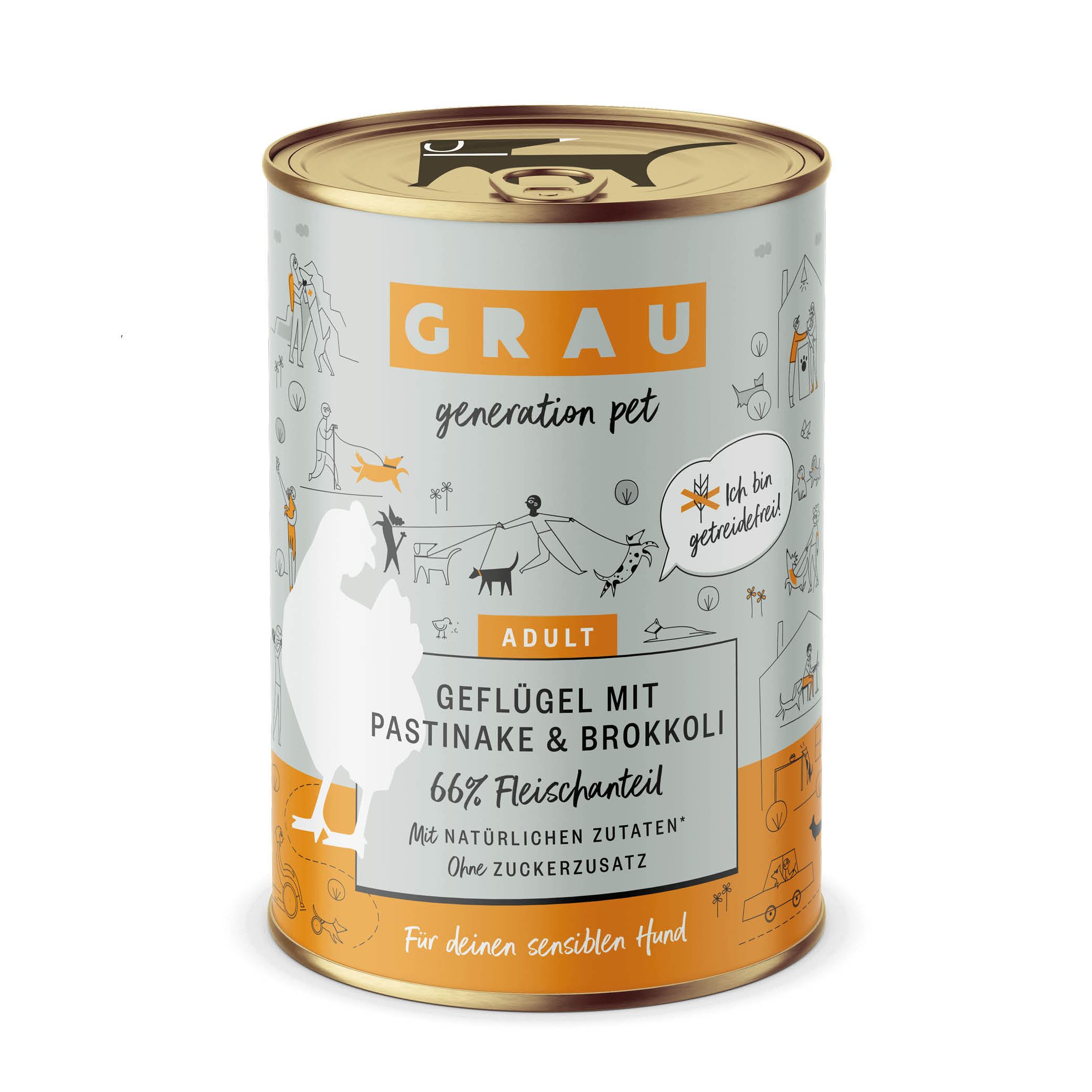 Grau Nassfutter - HUND - GEFLÜGEL mit PASTINAKE/BROKKOLI  400g
