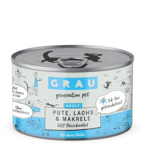 Grau Nassfutter - KATZE - PUTE, LACHS, MAKRELE 6 x 200 g Grau Nassfutter - KATZE - PUTE, LACHS, MAKRELE 6 x 200 g