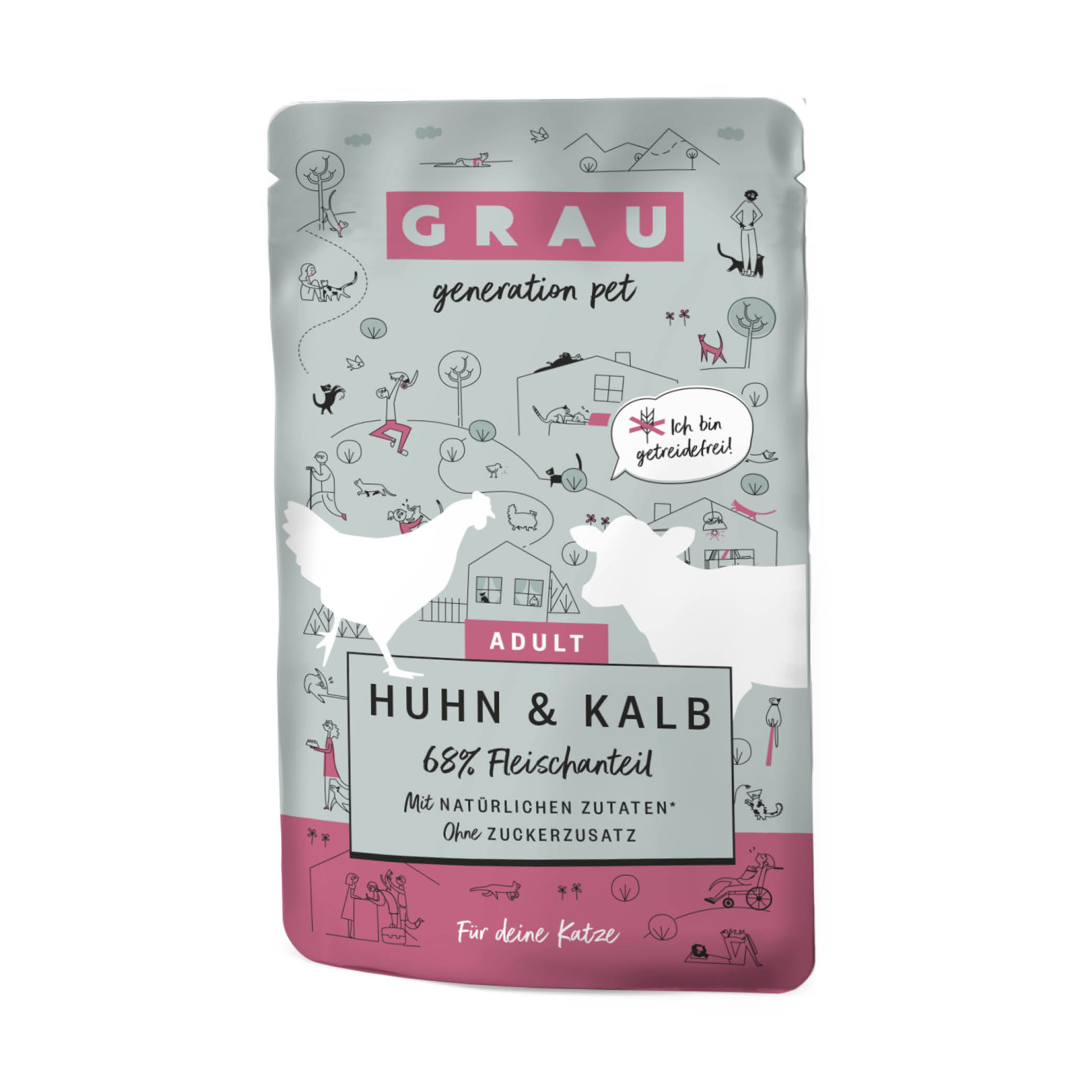 Grau Nassfutter - KATZE -  POUCH - BEUTEL - HUHN & KALB 16 x 125 g