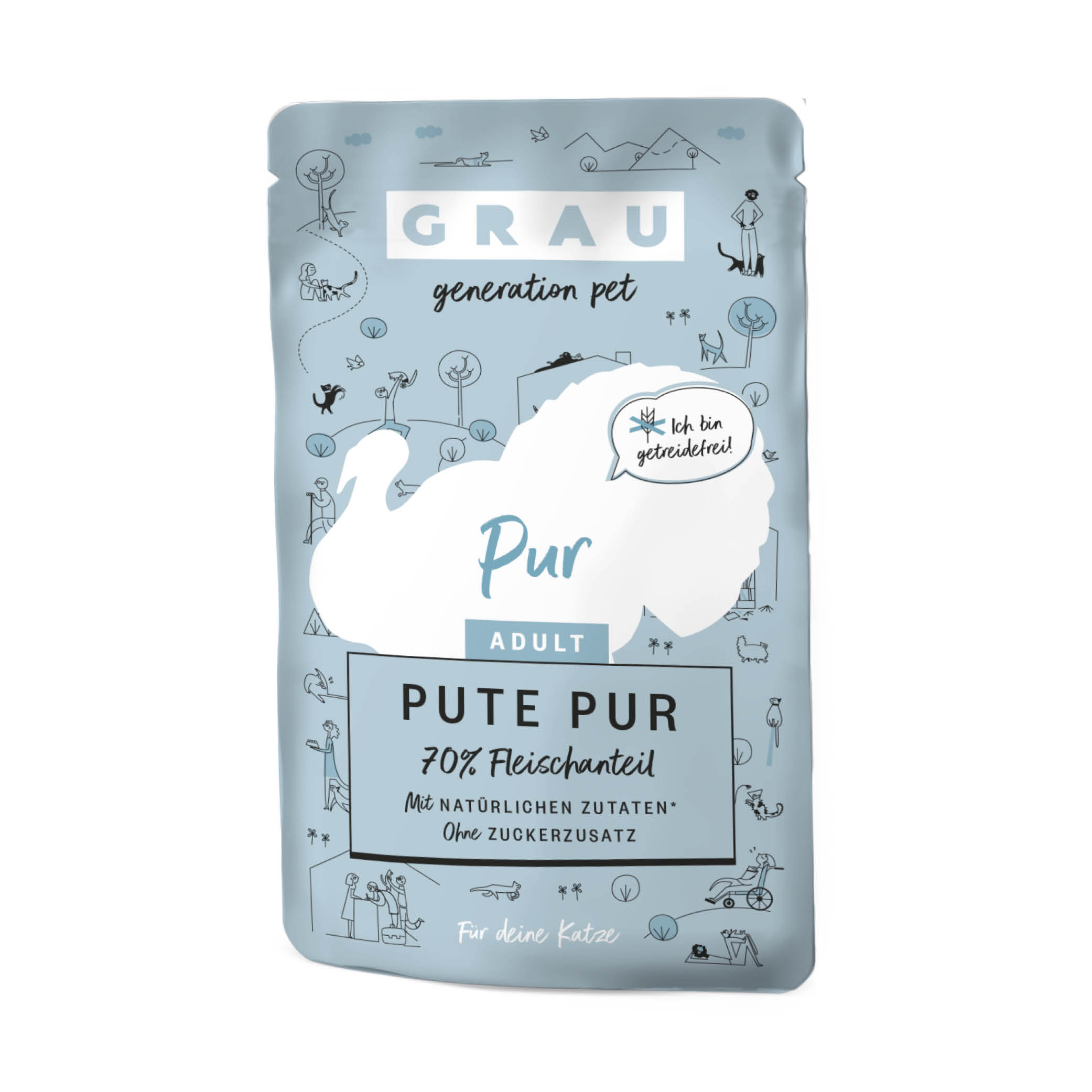 Grau Nassfutter - KATZE -  POUCH - BEUTEL - PUTE PUR 16 x 125 g