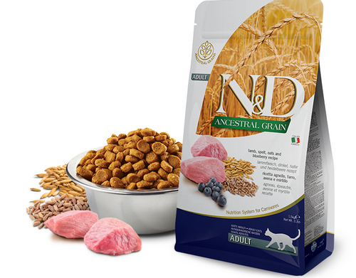 Farmina N&D ANCESTRAL GRAIN CAT LAMB, SPELT, OATS AND BLUEBERRY ADULT 1,5 kg Farmina N&D ANCESTRAL GRAIN CAT LAMB, SPELT, OATS AND BLUEBERRY ADULT 1,5 kg