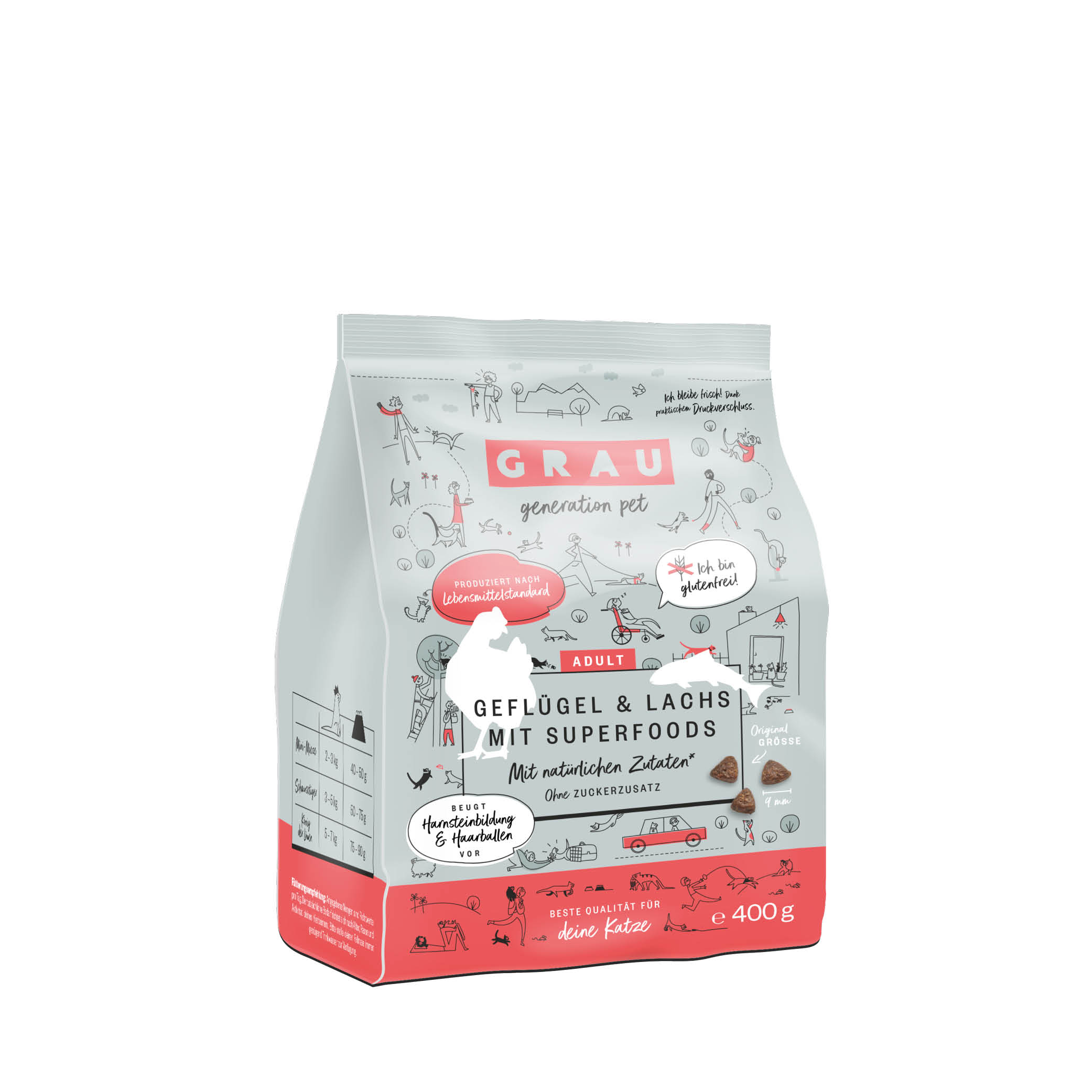 Grau Trockenfutter - KATZE - GEFLÜGEL & LACHS mit SUPERFOODS 400 g