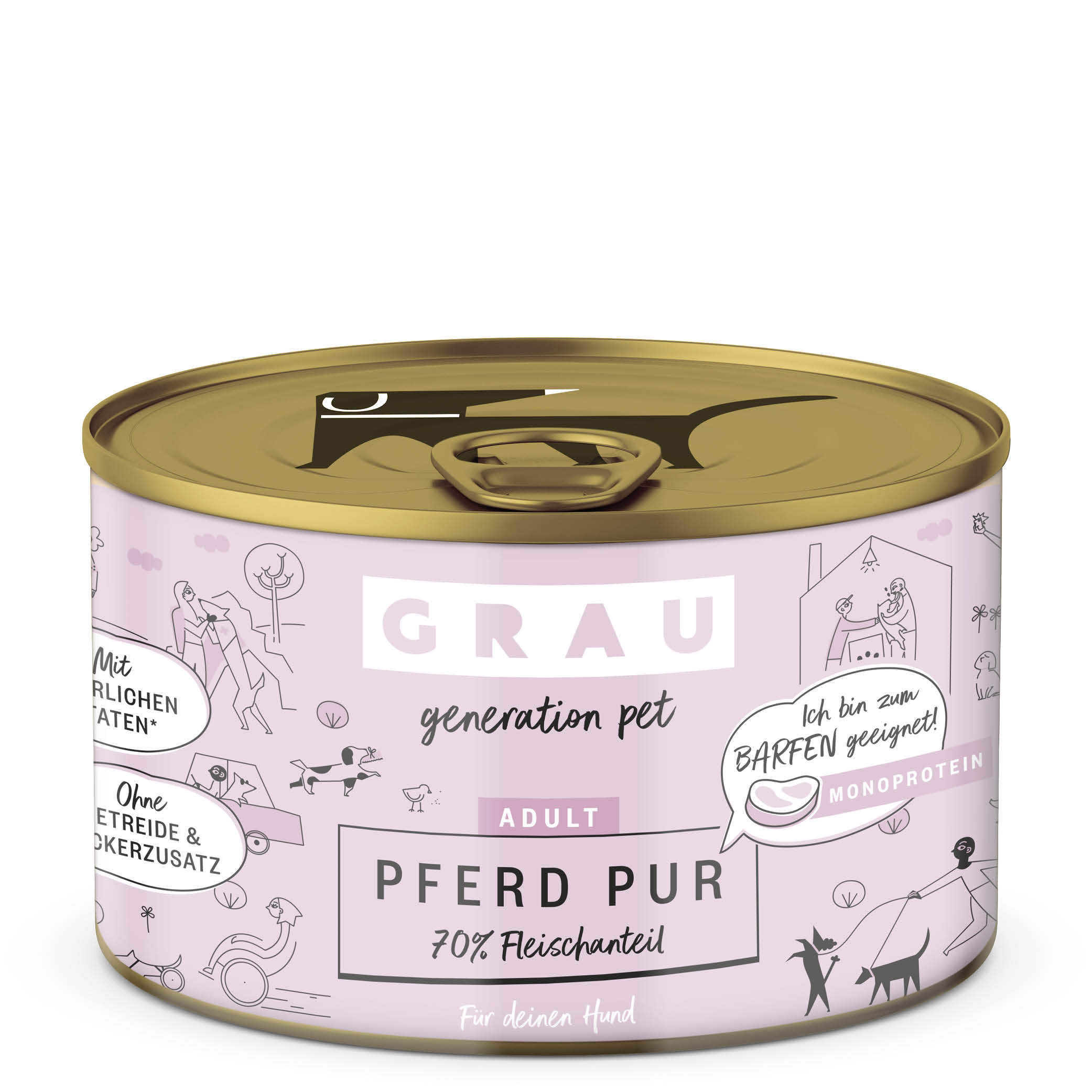 Grau Nassfutter - HUND - PFERD PUR mit LEINÖL 200 g