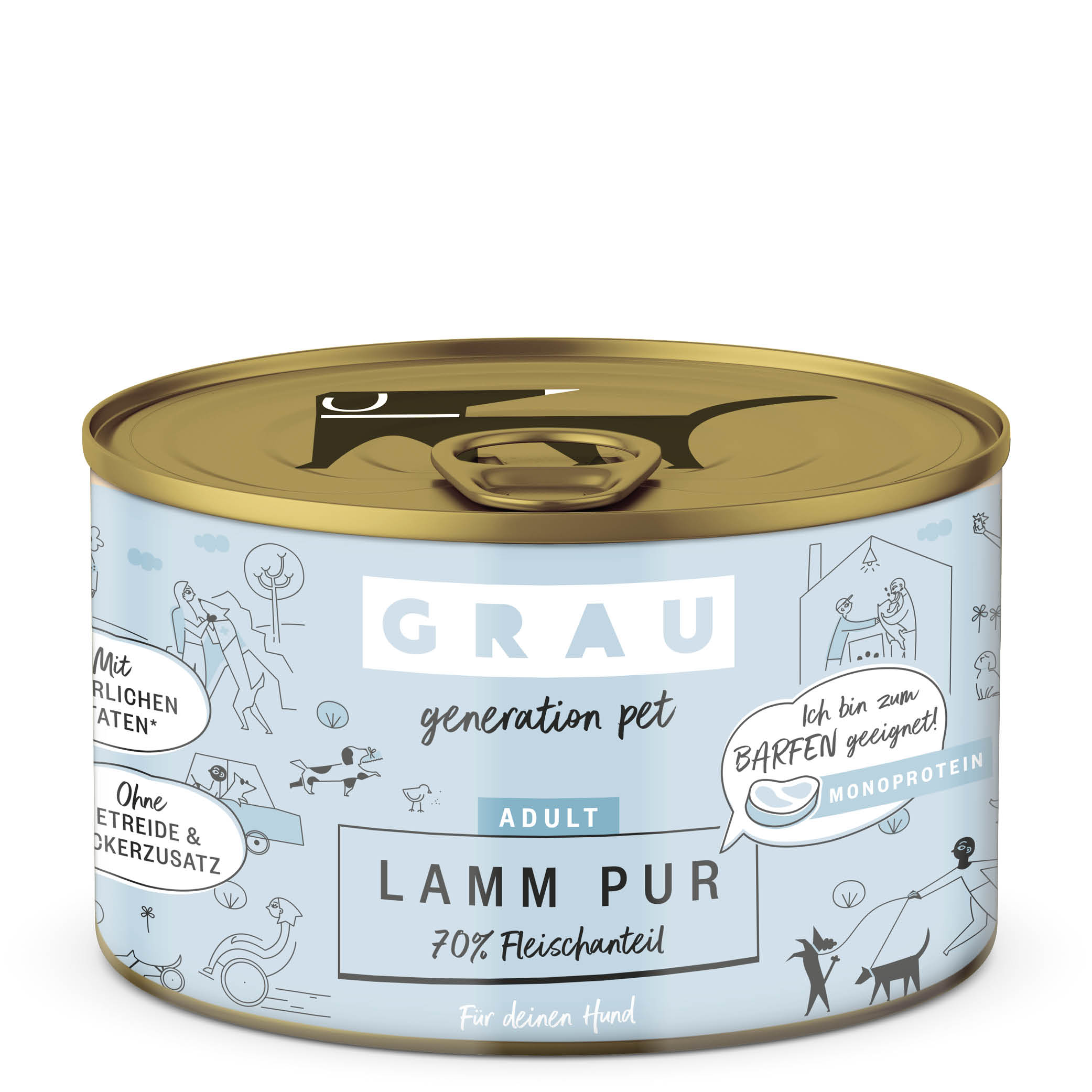 Grau Nassfutter - HUND -  LAMM PUR mit LEINÖL  6 x 200 g