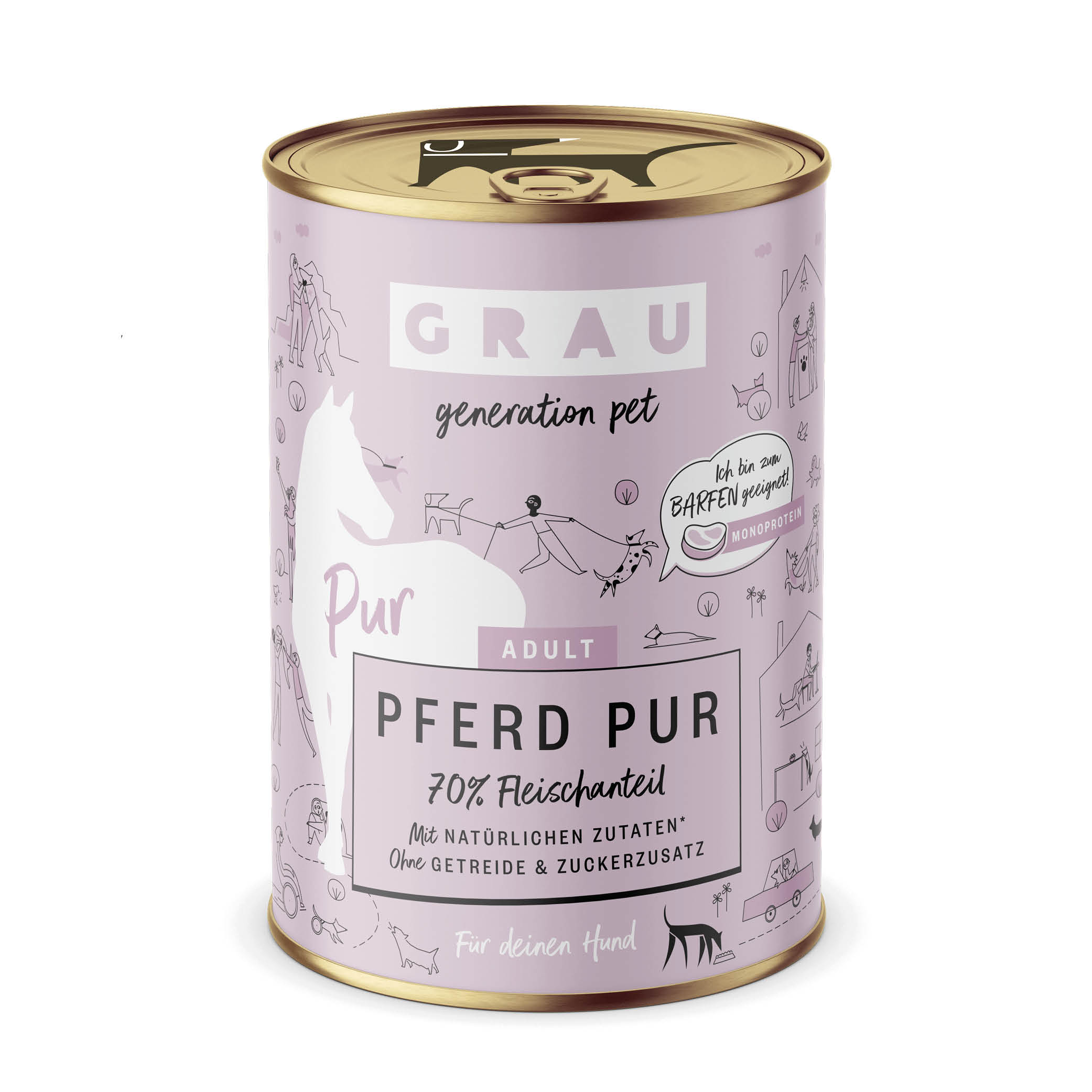 Grau Nassfutter - HUND - PFERD PUR mit LEINÖL 400 g