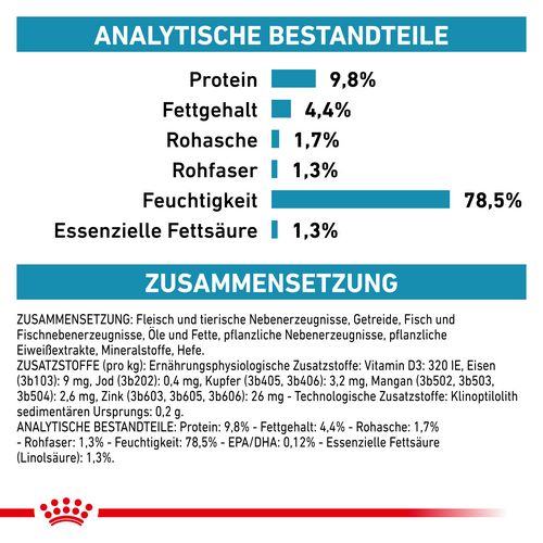 Royal Canin Veterinary SKIN & COAT Nassfutter für Katzen Inhalte