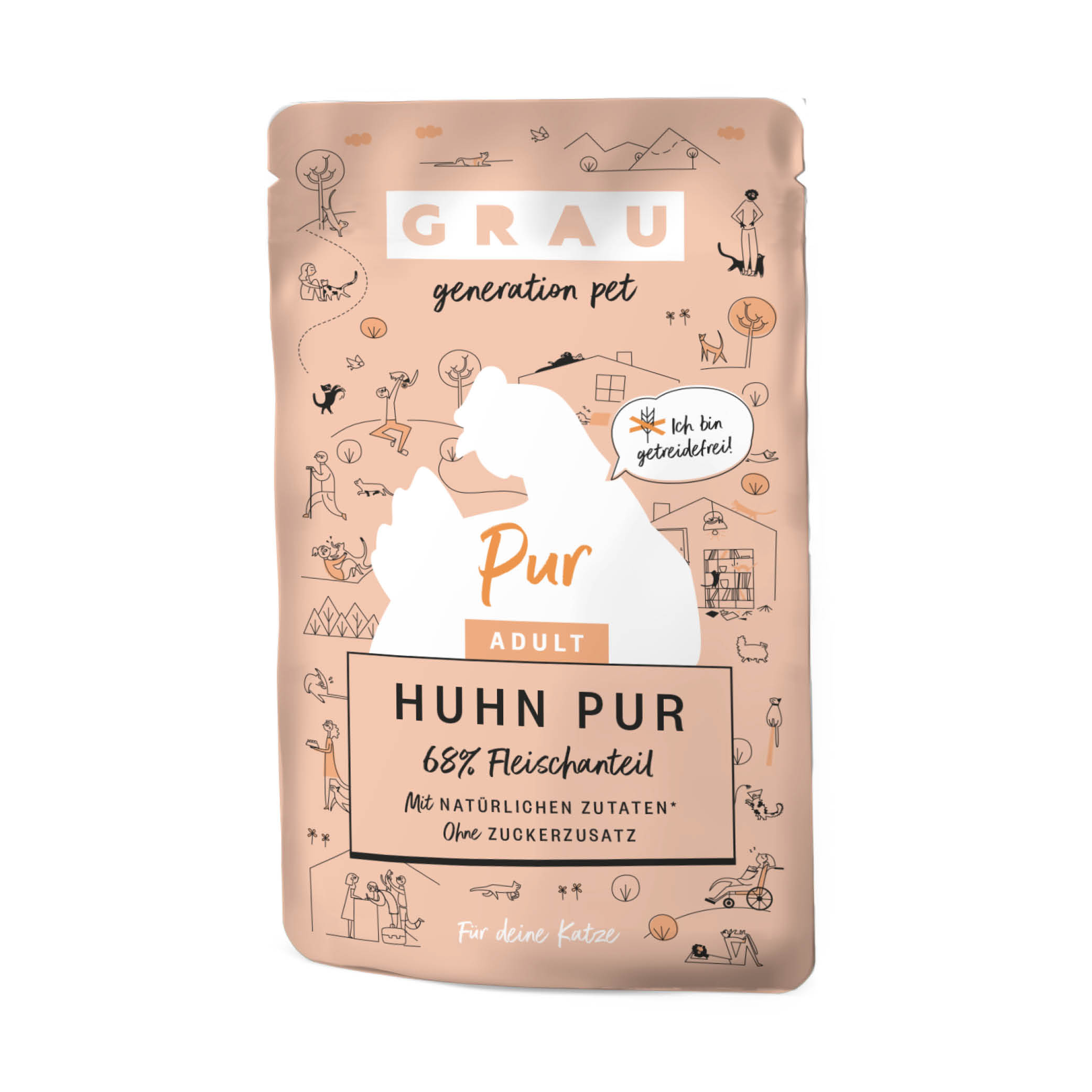 Grau Nassfutter - KATZE -  POUCH - BEUTEL - HUHN PUR 16 x 125 g