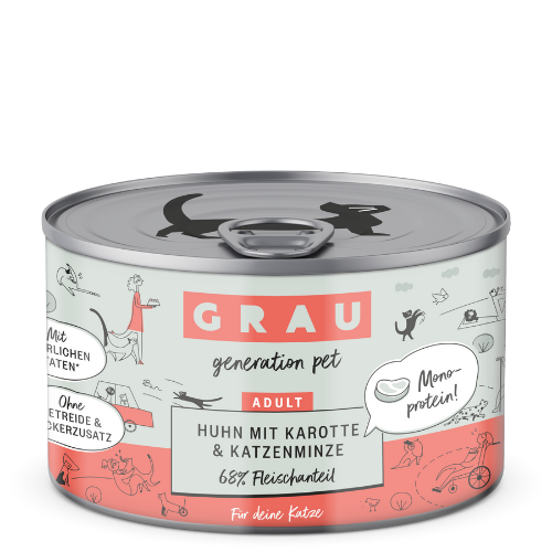 Grau Nassfutter - KATZE - HUHN m. KAROTTE & KATZENMINZE 6 x 200 g