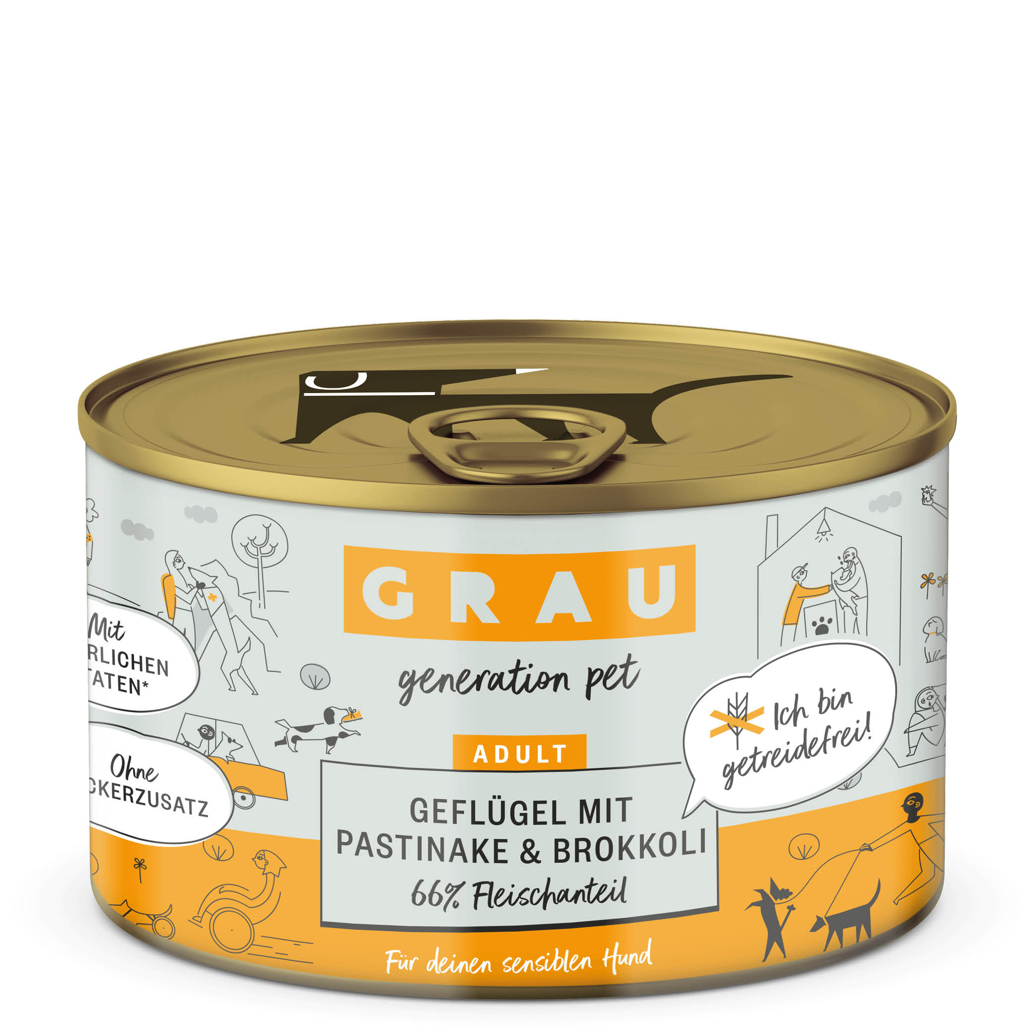 Grau Nassfutter - HUND - GEFLÜGEL mit PASTINAKE/BROKKOLI 6 x 200 g