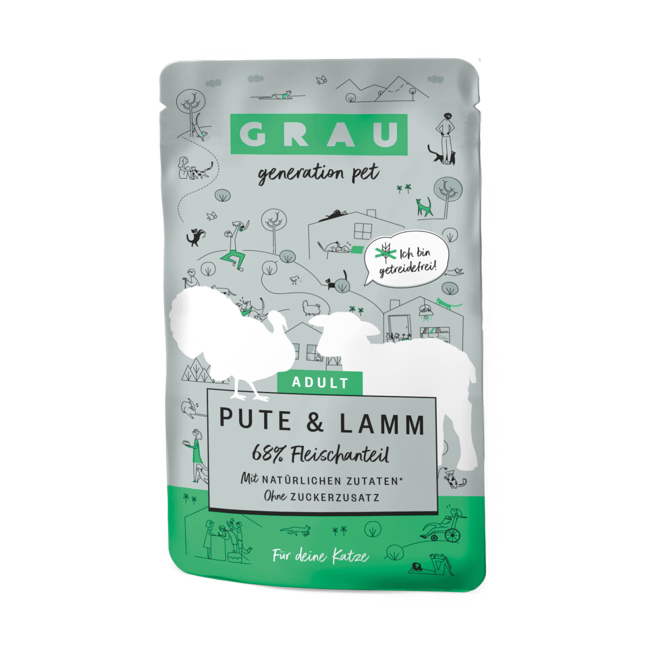 Grau Nassfutter - KATZE -  POUCH - BEUTEL - PUTE & LAMM 16 x 125 g