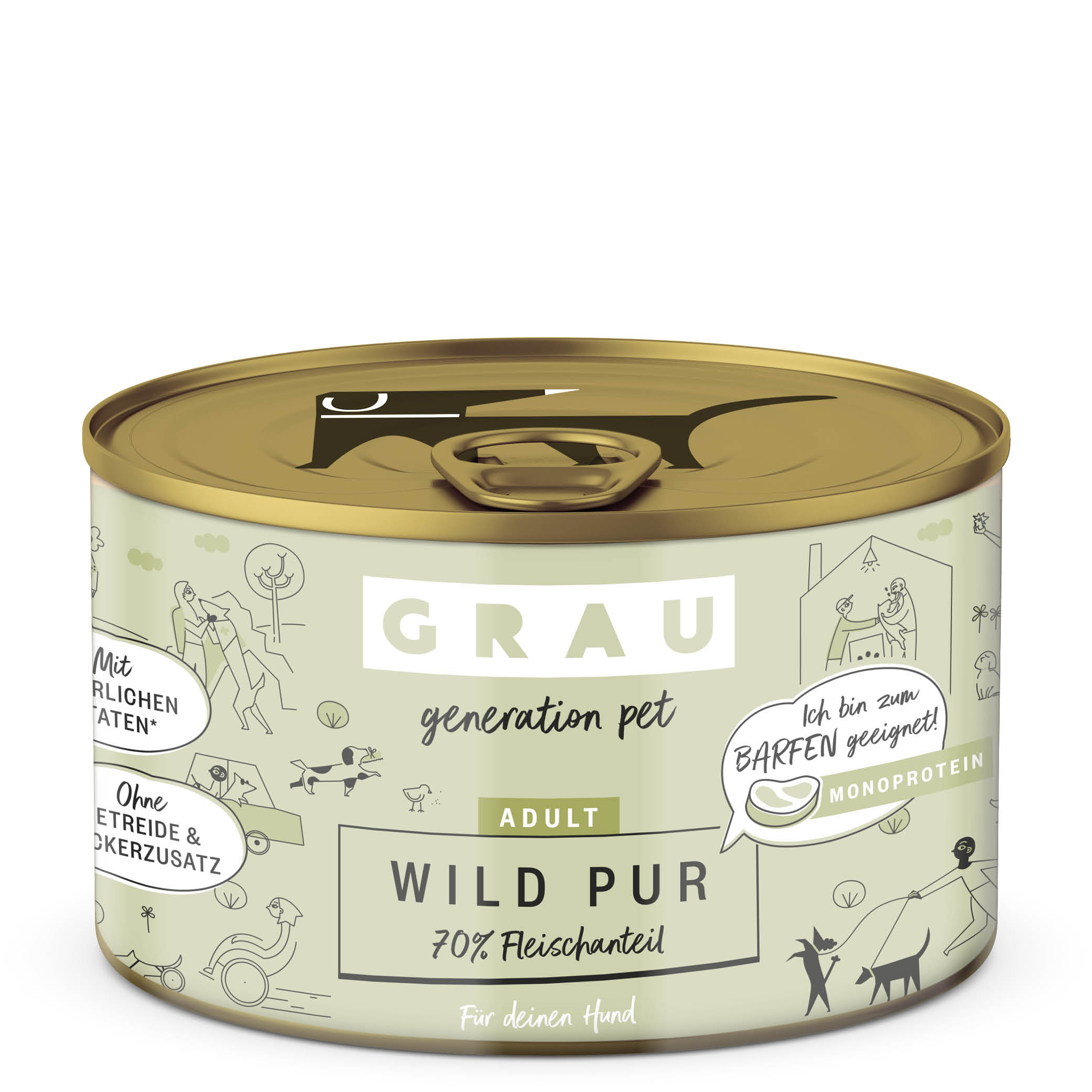 Grau Nassfutter - HUND - WILD PUR mit LEINÖL 6 x 200 g