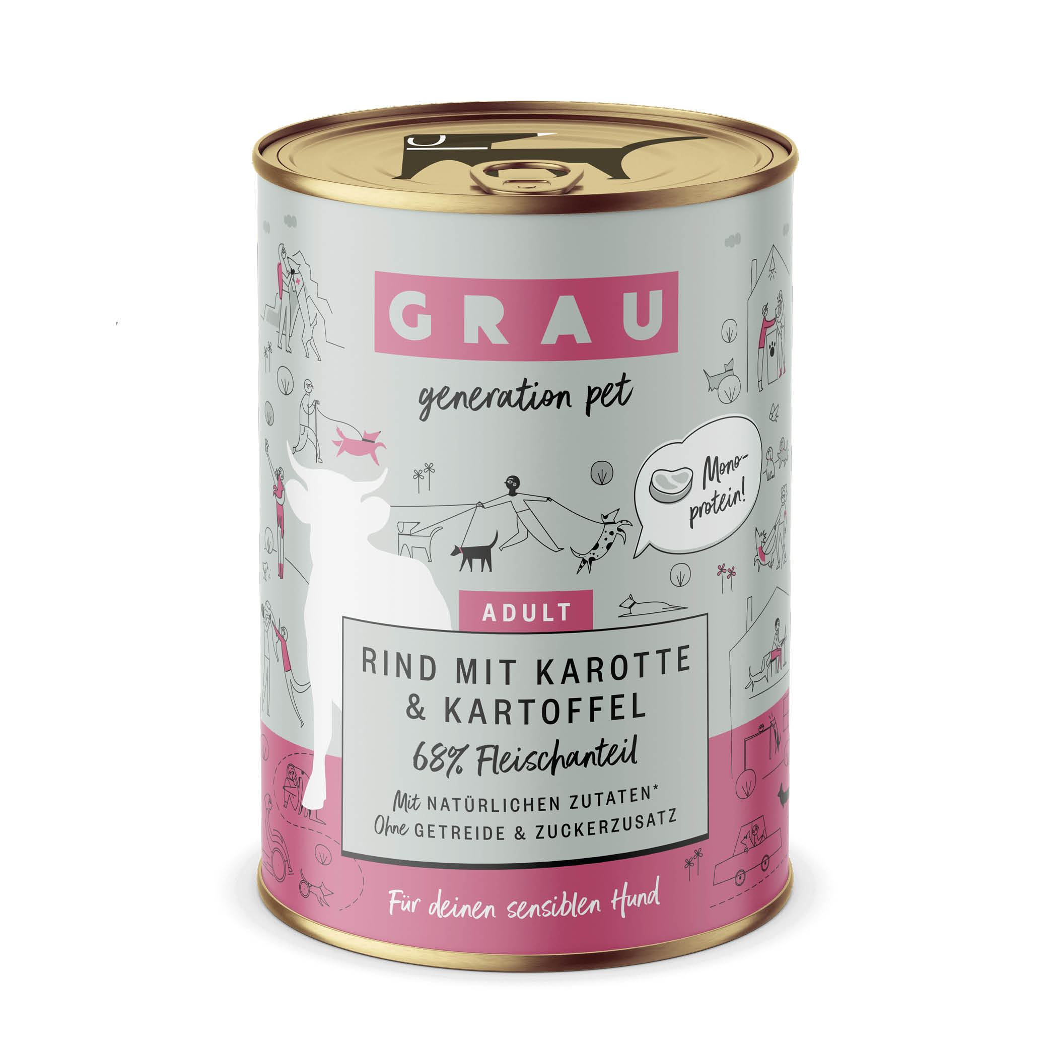 Grau Nassfutter - HUND - RIND mit KAROTTE & KARTOFFEL 6 x 400 g