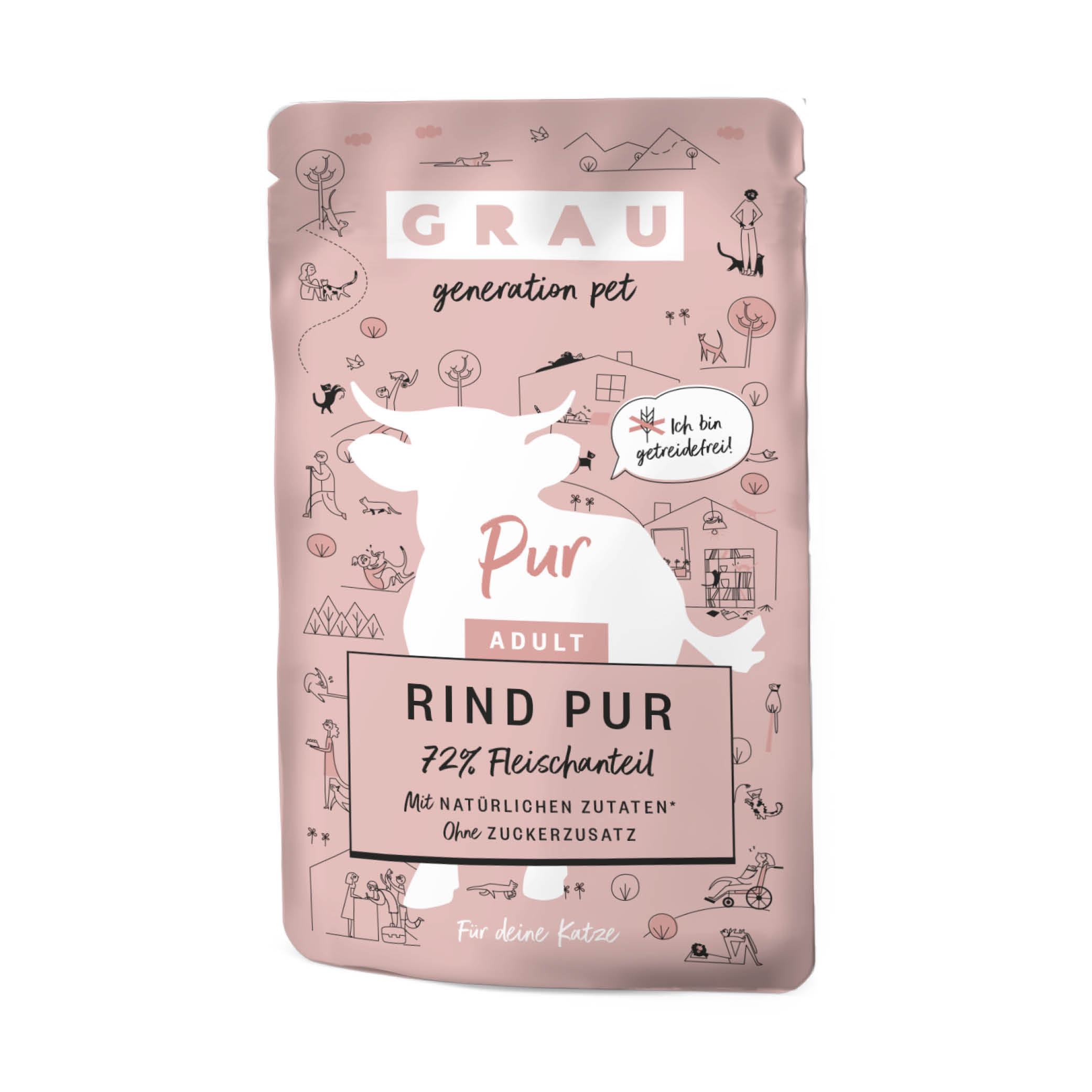 Grau Nassfutter - KATZE -  POUCH - BEUTEL - RIND PUR 16 x 125 g