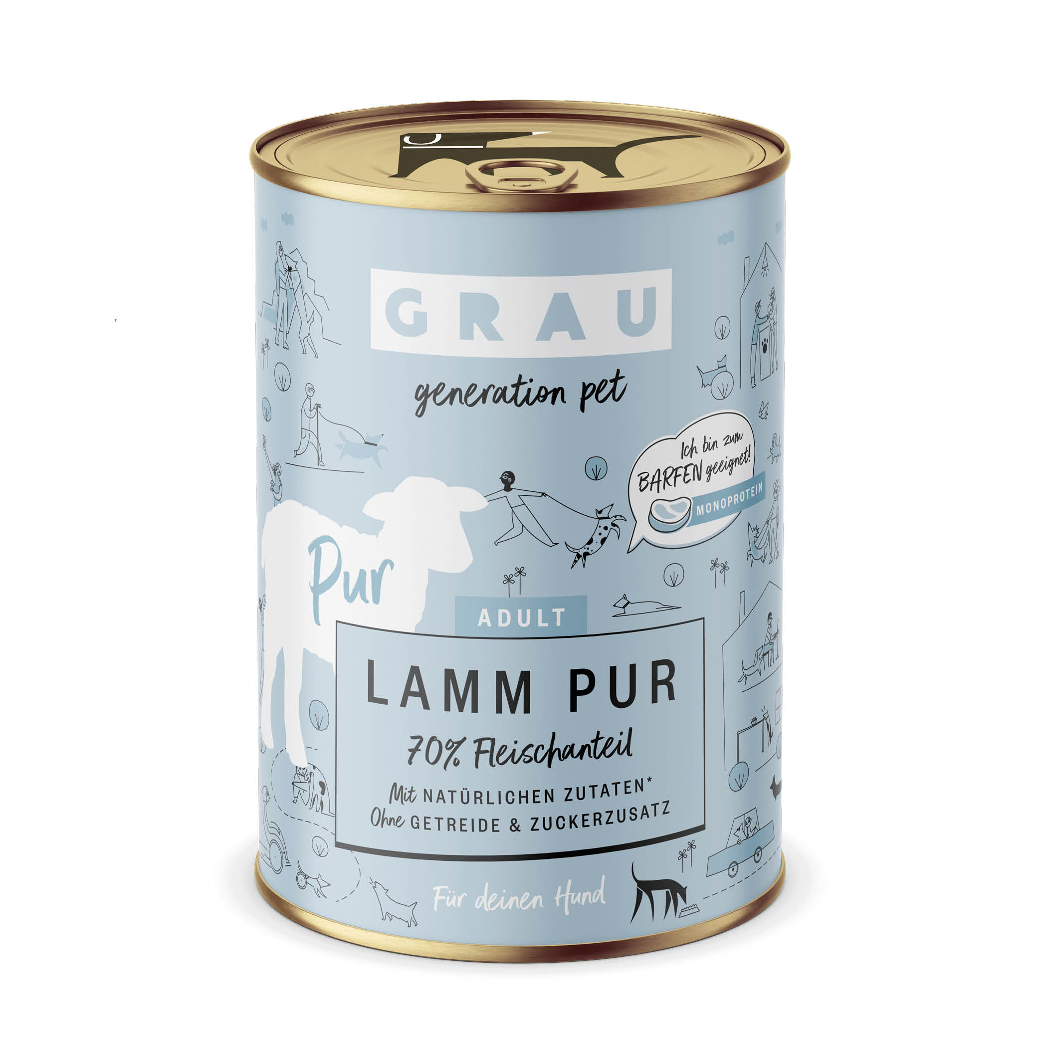 Grau Nassfutter - HUND -  LAMM PUR mit LEINÖL 6 x 400 g