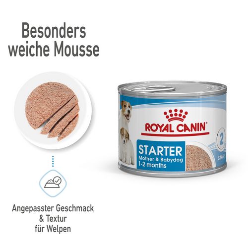 Royal Canin Starter Mousse Mother & Babydog Welpenfutter nass für tragende Hündinnen und Welpen kleiner Rassen von der 2. - 8. Woche 12 x 195 g